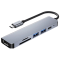 Hub USB BYL-2010 6 en 1 USB Tipo-C/HDMI+USB 3.0+USB 2.0+Tipo C+microSD+TF Gris