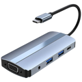 Hub USB BYL-2105 8 en 1 USB-C /USB 3.0+2.0+USB Tipo C+VGA+HDMI+microSD+TF Plata