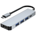 Hub USB BYL 2008 5 en 1 USB Tipo-C/HDMI+USB 3.0+USB 2.0+USB Tipo C Plata