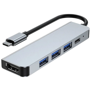 Hub USB BYL 2008 5 en 1 USB Tipo-C/HDMI+USB 3.0+USB 2.0+USB Tipo C Plata