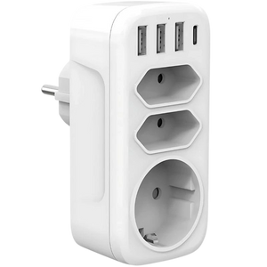 Ladrón de enchufes 4000W 1x Tipo F 2x Tipo C 3x USB-A 1x USB-C