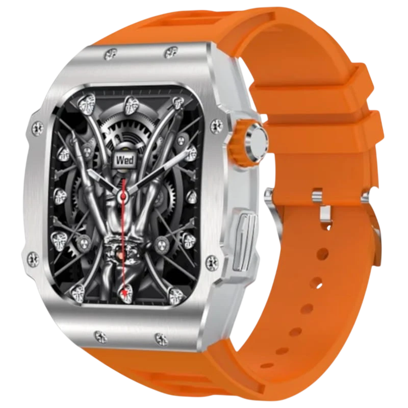LEMFO AK55 Plata con Correa de Silicona Naranja - Reloj inteligente