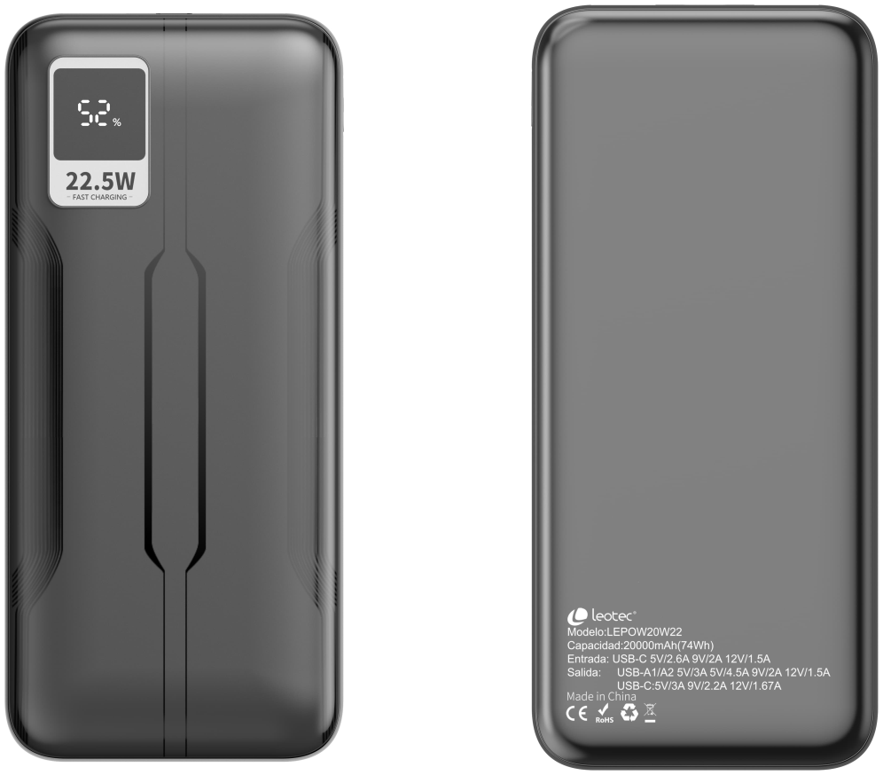Leotec LEPOW20W22K batería externa Polímero de litio 20000 mAh Negro