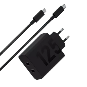 Motorola TurboPower 125W Carga rápida Negro - Cargador dual USB Tipo C con cable de 2 m