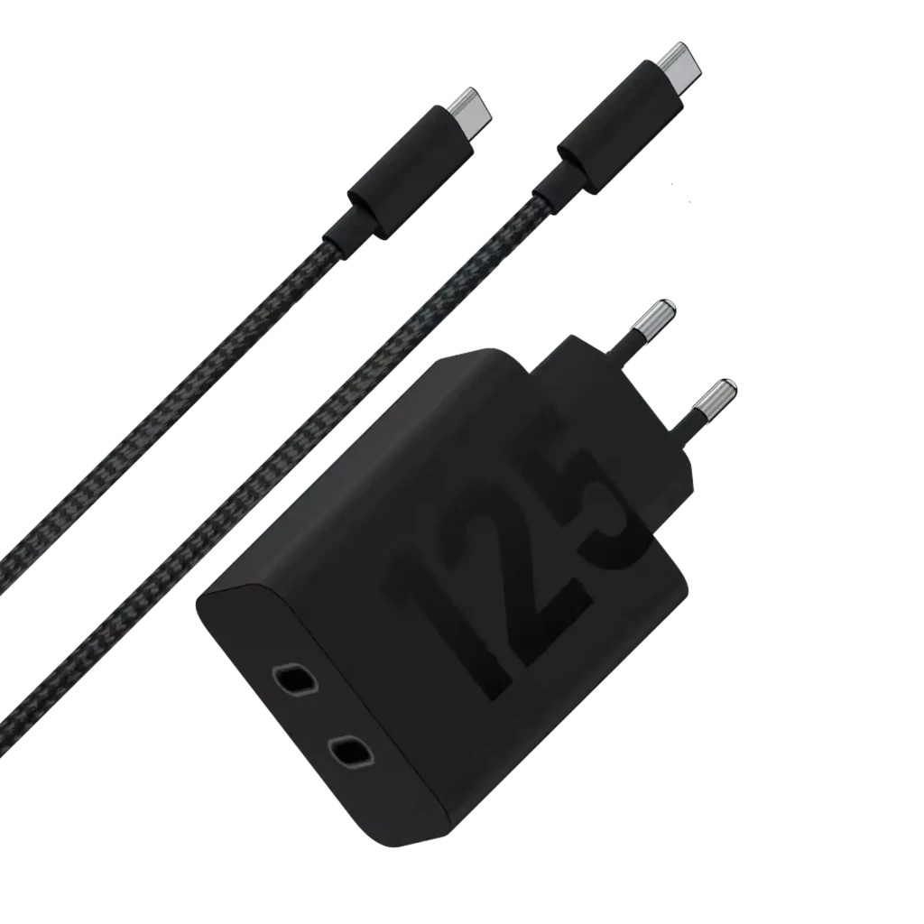 Motorola TurboPower 125W Carga rápida Negro - Cargador dual USB Tipo C con cable de 2 m