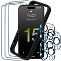 Pack de Accesorios iPhone 15 Pro Max con 3 Protectores de pantalla + 3 Protectores de cámara + Funda Bumper