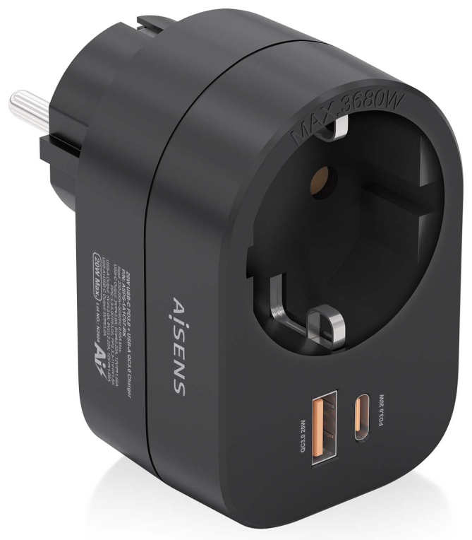 AISENS ASPS-1A1C07-BK cargador de dispositivo móvil Universal Corriente alterna Carga rápida Interior
