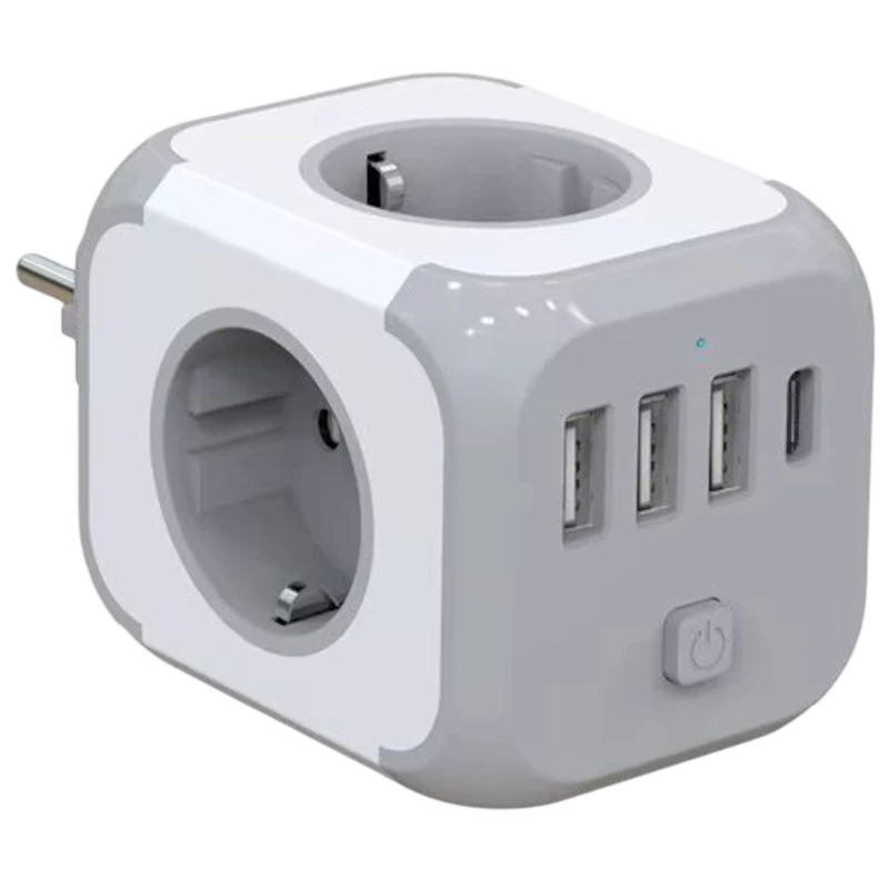 Regleta Cubo - Adaptador de enchufe 3x Tipo F 3x USB-A 1x USB-C
