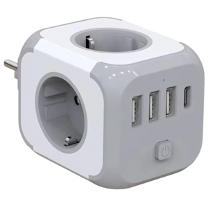 Regleta Cubo - Adaptador de enchufe 3x Tipo F 3x USB-A 1x USB-C