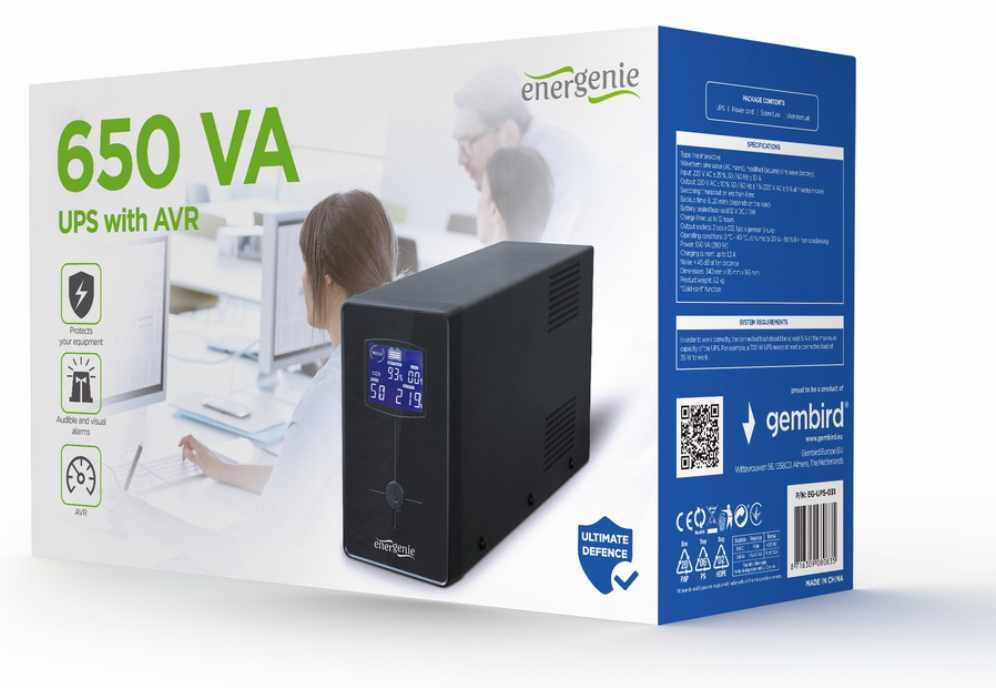 Gembird EG-UPS-031 sistema de alimentación ininterrumpida (UPS) 0,65 kVA 390 W 3 salidas AC