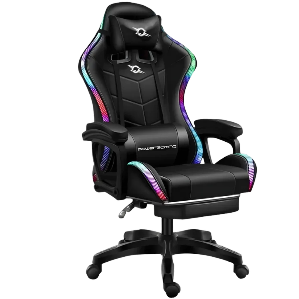 PowerGaming LED RGB Negro con Reposapiés 120kg Silla gaming