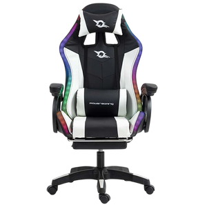 PowerGaming LED RGB Silla 7 puntos  Masaje  Reposapiés Negro+Blanco