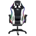 Silla Gaming PowerGaming LED RGB con Altavoz Bluetooth, Masaje y Reposapiés Negro+Blanco