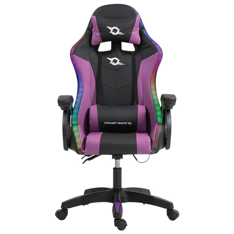 PowerGaming LED RGB Negro+Lila 120kg reposacabezas Silla