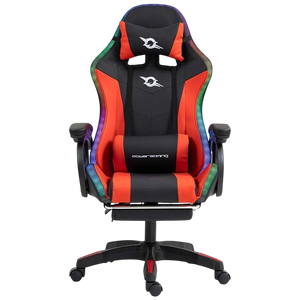 Silla Gaming PowerGaming LED RGB con Altavoz Bluetooth, Masaje y Reposapiés Negro+Rojo