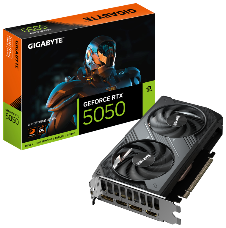 GIGABYTE GeForce RTX 5050 WINDFORCE OC 8G Tarjeta Gráfica - 8GB GDDR6, 128bit, PCI-E 5.0, 2587MHz Frecuencia del núcleo, 2 x DP, 2 x HDMI, NVIDIA DLSS 4, GV-N5050WF2OC-8GD