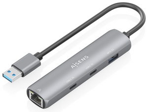 AISENS USB3.0 Dock USB-A A Ethernet Gigabit + Hub 2xUSB-C+1xUSB-A, Gris, 15cm